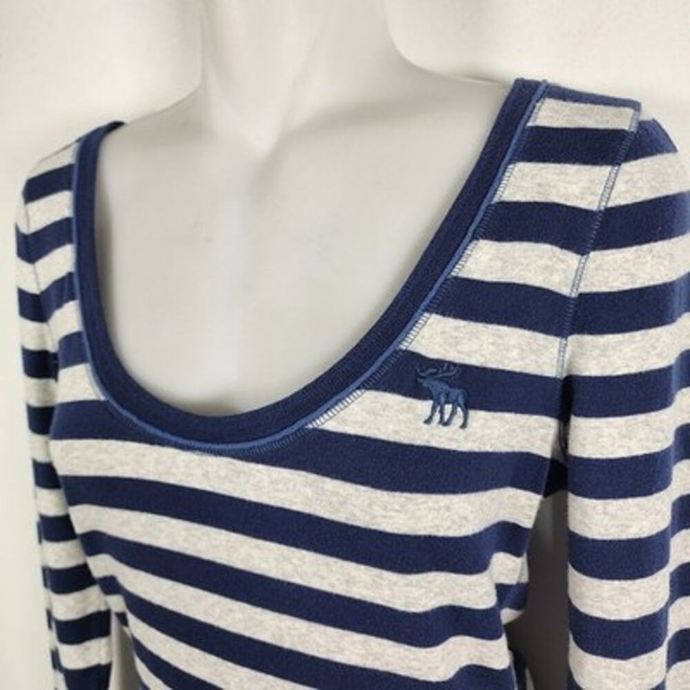 Abercrombie and Fitch Womens Top Blue Gray Striped Scoop Long Sleeve L Moose - Picture 4 of 12